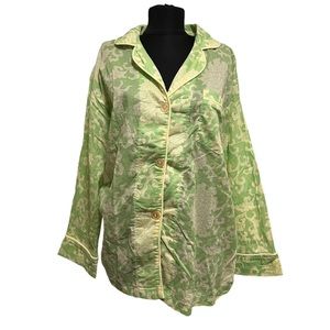 BeadHead Pajama Paisley print Green Top Shirt 100% fine Cotton